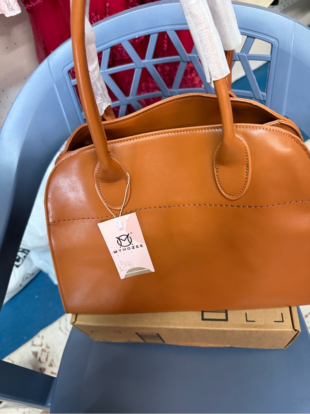 Tan Leatherette Dome Handbag